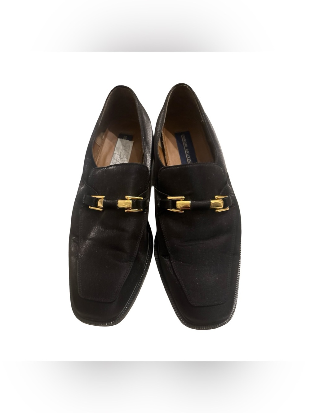 Giorgio Brutini Black La Glove Leather  Loafers with Gold Details Size 9.5